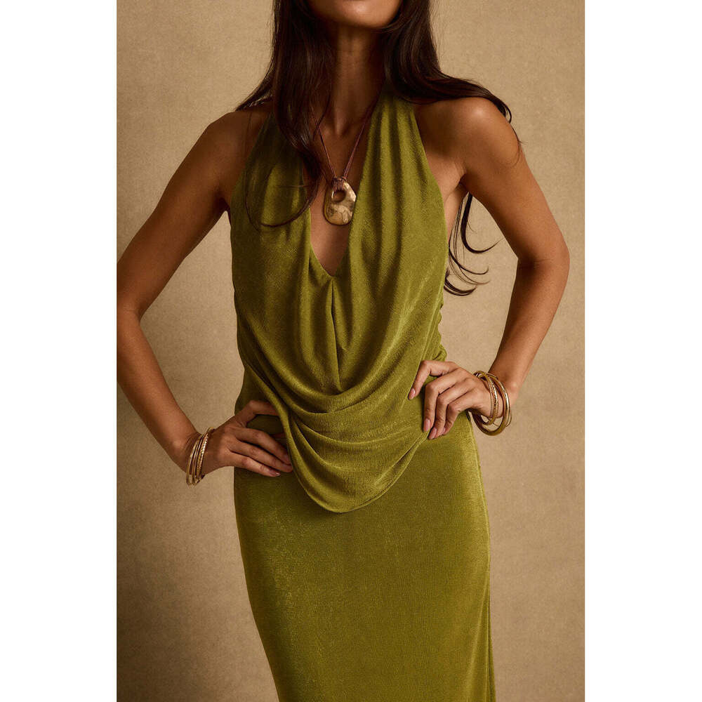 Eliana Chartreuse Halter Top & Maxi Skirt Set